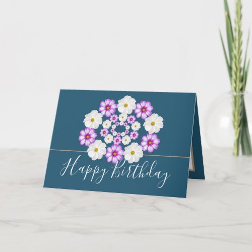 Chic Floral Bouquet White  Pink Flowers Birthday Card