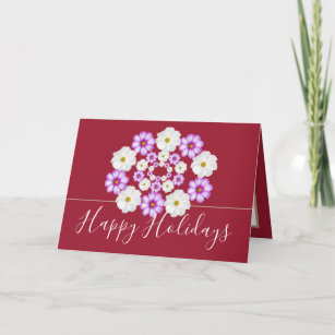 Chic Floral Bouquet White & Pink Flowers Holiday Card