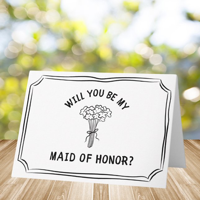 Chic Floral Bow Bouquet Maid of Honor Proposal Card (cute maid of honor card with a minimalist bouquet of flowers in a hand drawn sketch style.)