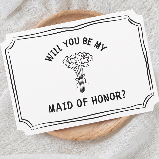Chic Floral Bow Bouquet Maid of Honor Proposal Card (Pop the question with this chic maid of honor card, featuring a hand-drawn floral design.)