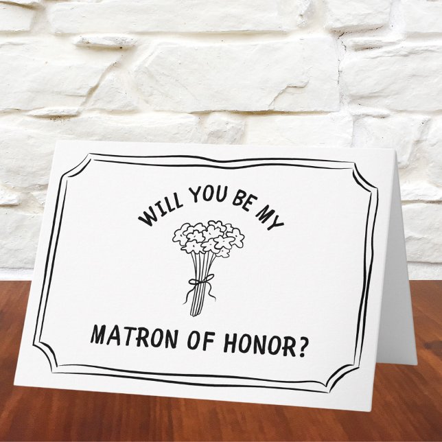 Chic Floral Bow Bouquet Matron of Honor Proposal Card (This minimalist floral matron of honor proposal card offers a chic way to ask your bestie..)
