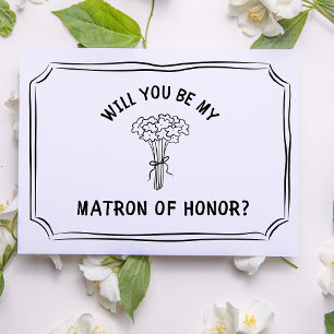 Chic Floral Bow Bouquet Matron of Honor Proposal Card