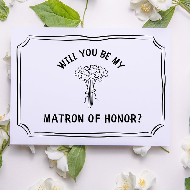 Chic Floral Bow Bouquet Matron of Honor Proposal Card (Ask your matron of honor in style with this playful floral card, designed.)