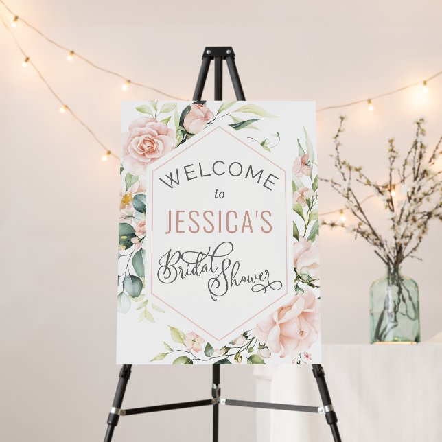 Chic floral bridal shower brunch welcome sign (In Situ (Stand))