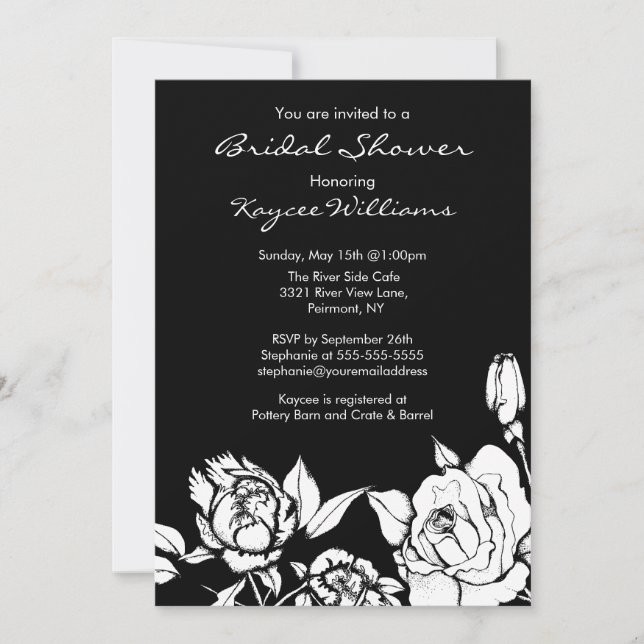 Chic Floral  Bridal Shower Invitation Black (Front)