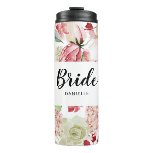 Chic Floral Bride Monogrammed Bridal Wedding Party Thermal Tumbler