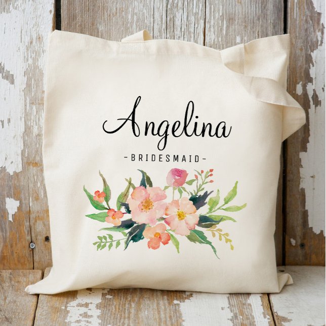 Chic Floral Bridesmaid Personalized-3 Tote Bag (Creator Uploaded)