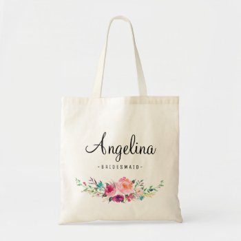 Chic Floral Bridesmaid Personalized Tote Bag by Precious_Presents at Zazzle