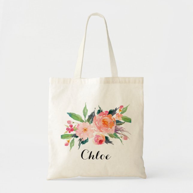 Chic Floral bridesmaid Personalized Welcome Tote Bag (Front)