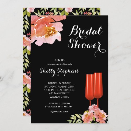 Chic Floral Brunch and Bubbly Bridal Shower Invitation