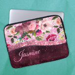 Chic floral Burgundy pink purple glitter monogram Laptop Sleeve<br><div class="desc">Pretty chic and elegant girly floral design in purple burgundy and faux pink glitter to create a special unique stylish Laptop sleeve. Add some style to your office, desk, or personal space with a Chic and stylish custom name and monogram Laptop sleeve.. personalize it with a script name and monogram....</div>