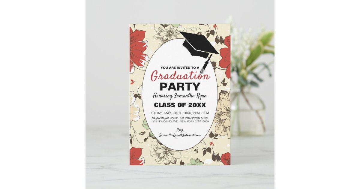 Chic Floral Cap, Graduation Party Invitation | Zazzle