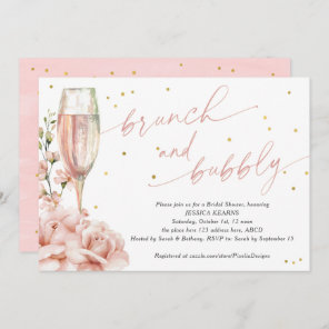 Chic  floral champagne flutes brunch and bubbly in invitation