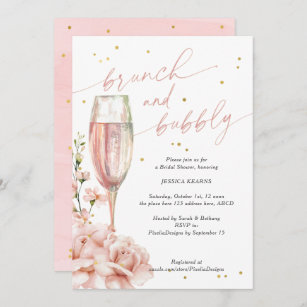 Chic  floral champagne flutes brunch and bubbly invitation