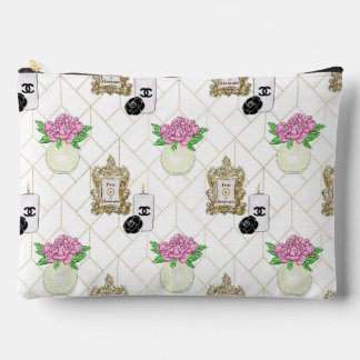 Chic Floral Champagne Illustration Makeup Pouch