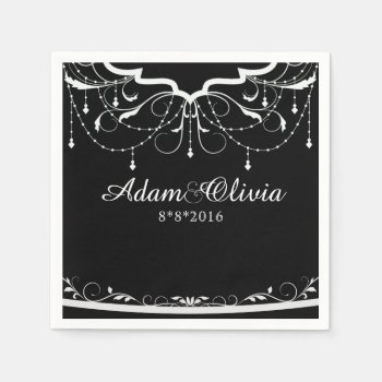 Chic Floral Chandelier Black Wedding Napkins by theedgeweddings at Zazzle