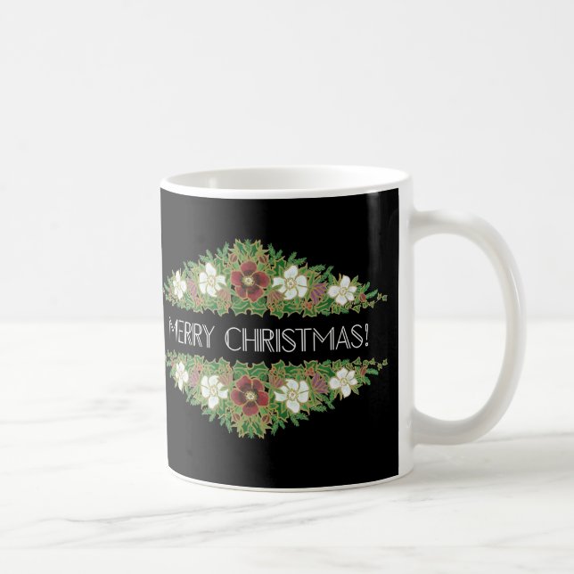 Chic Floral Christmas Roses, Hellebores, Holly Ivy Coffee Mug (Right)