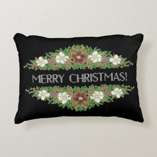 Chic Floral Christmas Roses, Hellebores, Holly Ivy Decorative Pillow