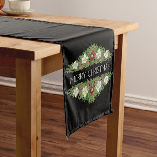 Chic Floral Christmas Roses, Hellebores, Holly Ivy Short Table Runner