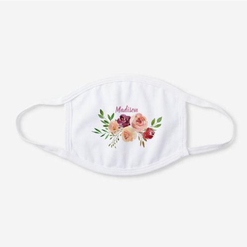 Chic Floral Custom White Cotton Face Mask
