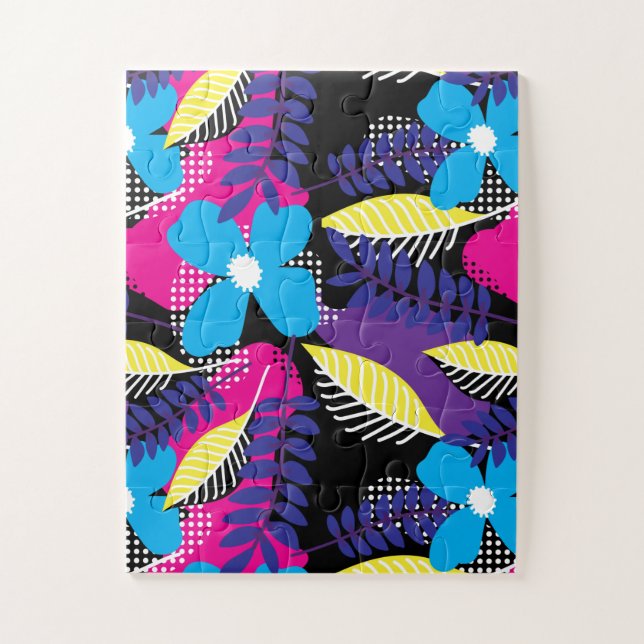 Chic Floral & Dot Pattern with Leaves Jigsaw Puzzle (Vertical)