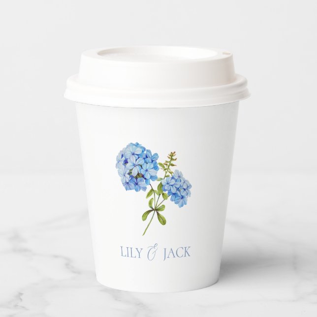 Chic Floral Dusty Blue Hydrangea Event Wedding  Paper Cups (Front)