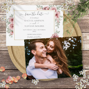 Chic Floral Dusty Rose Photo Wedding Save The Date