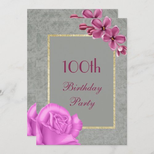 Chic Floral  Elegant Damask 100th Birthday Invitation