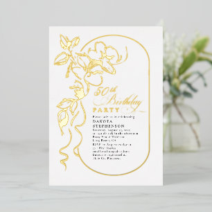 Chic Floral Elegant Modern Birthday Gold Foil Invitation
