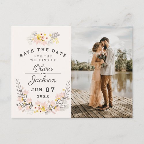 chic floral engagement photo save the date jigsaw  postcard
