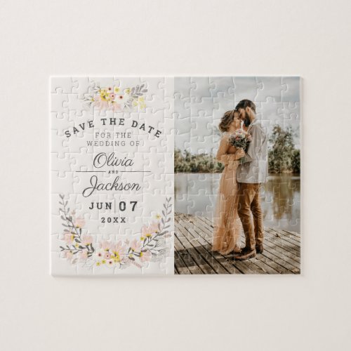 chic floral engagement photo save the date jigsaw puzzle