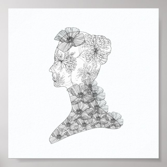Chic Floral Face Illustration Fashion Poster (Front)