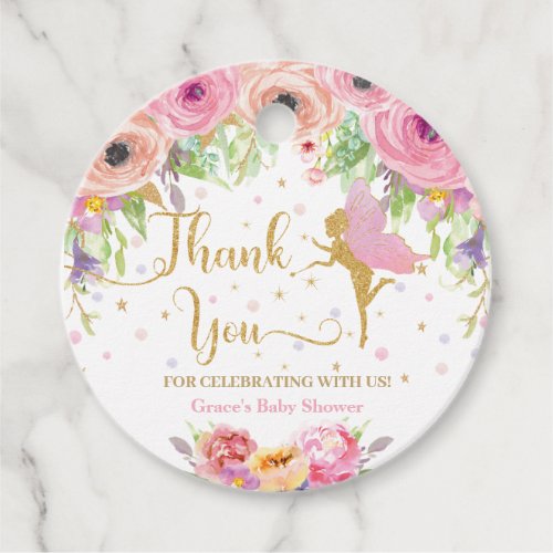 Chic Floral Fairy Baby Shower Birthday Thank You Favor Tags