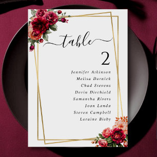 Chic floral faux gold seating wedding table number