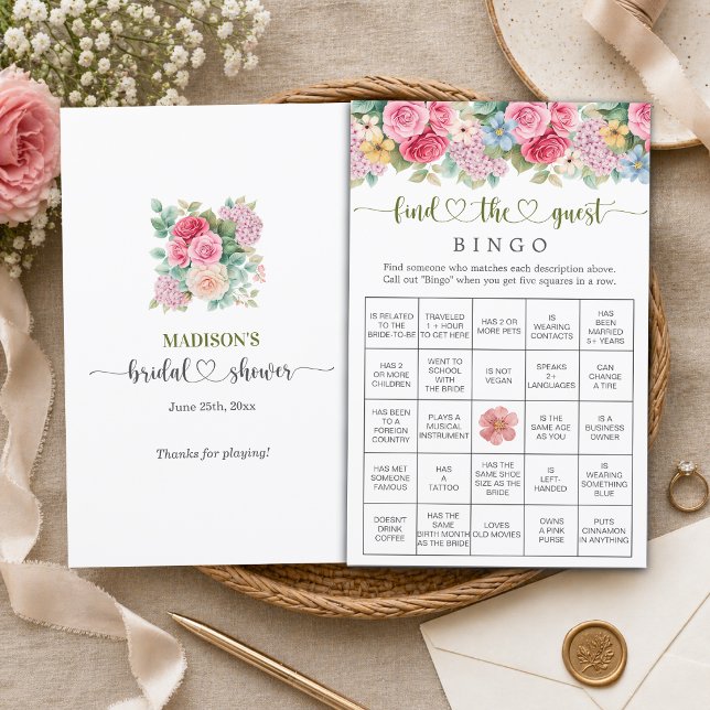 Chic Floral Find The Guest Bingo Game (Creator Uploaded)
