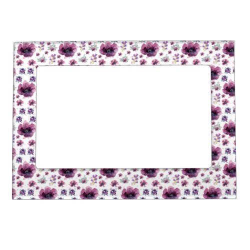 chic floral foliage purple blooming flowers magnetic frame