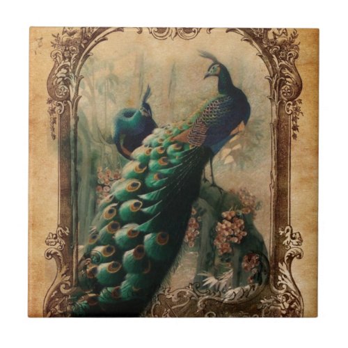 chic floral french country modern vintage peacock ceramic tile