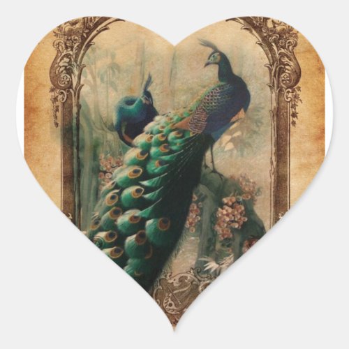 chic floral french country modern vintage peacock heart sticker