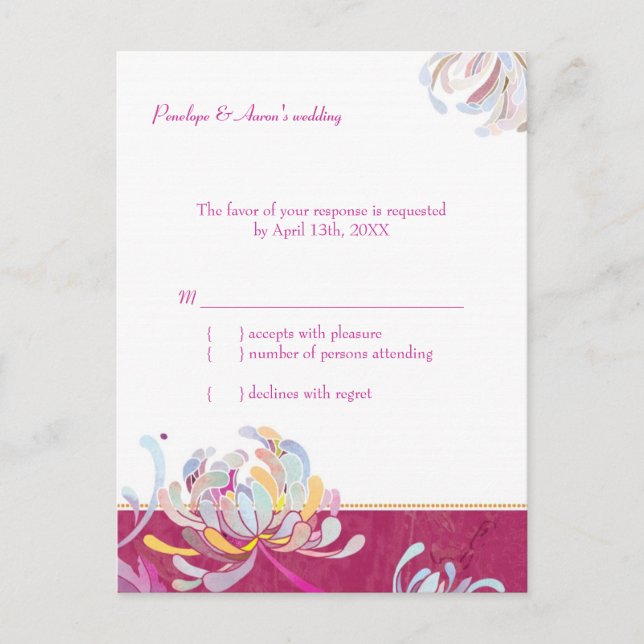 Chic Floral Fuchsia Wedding RSVP Invitation Postcard (Front)
