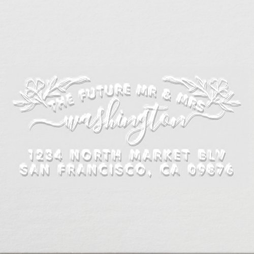 Chic Floral Future Mr Mrs Wedding Return Address Embosser