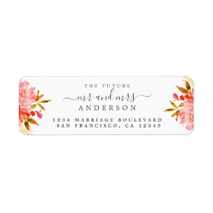 Chic Floral Future Mr Mrs Wedding Return Address Label