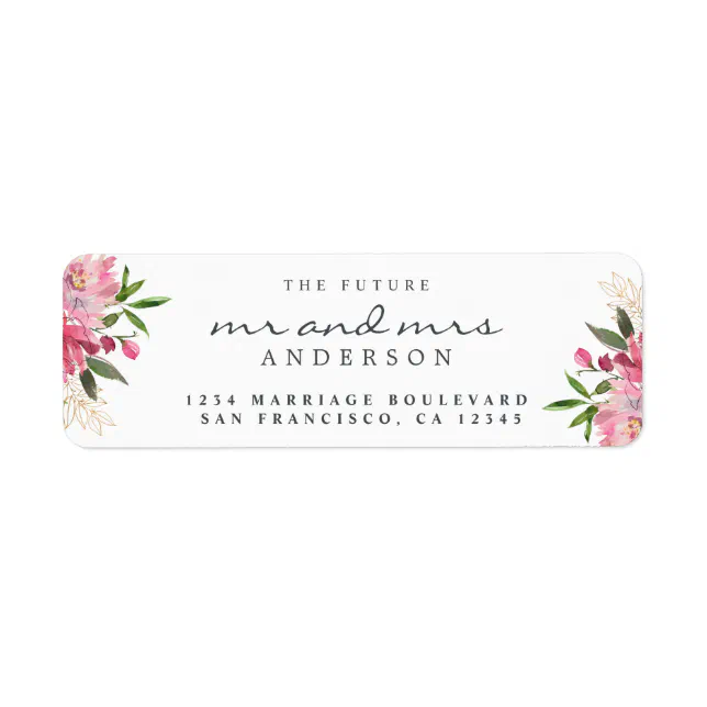 Chic Floral Future Mr Mrs Wedding Return Address Label | Zazzle