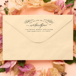 Chic Floral Future Mr Mrs Wedding Return Address Self-inking Stamp<br><div class="desc">This floral themed wedding rubber stamp features chic hand-drawn floral corners at the top with "THE FUTURE MR & MRS" curved over the top of your family name displayed in a handwritten script font. Your return address details are shown in a modern minimalist typography. You can customize this design by...</div>