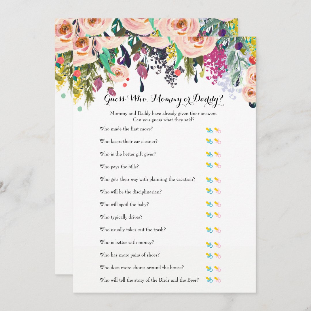 Chic Floral Garden Baby Shower Games x2 Invitation | Zazzle