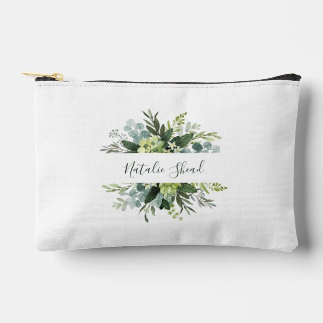 Chic floral girly Custom Name Metal Keychain Accessory Pouch (Front)