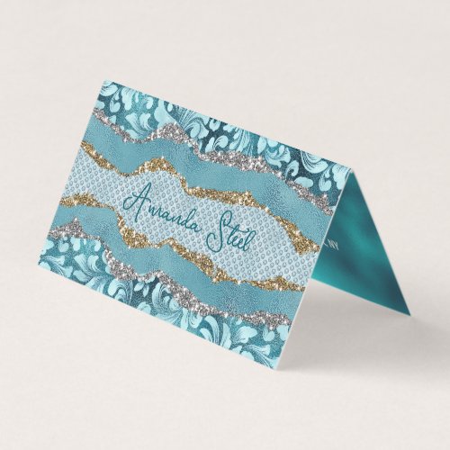 Chic floral glittery gold Turquoise teal monogram  Business Card