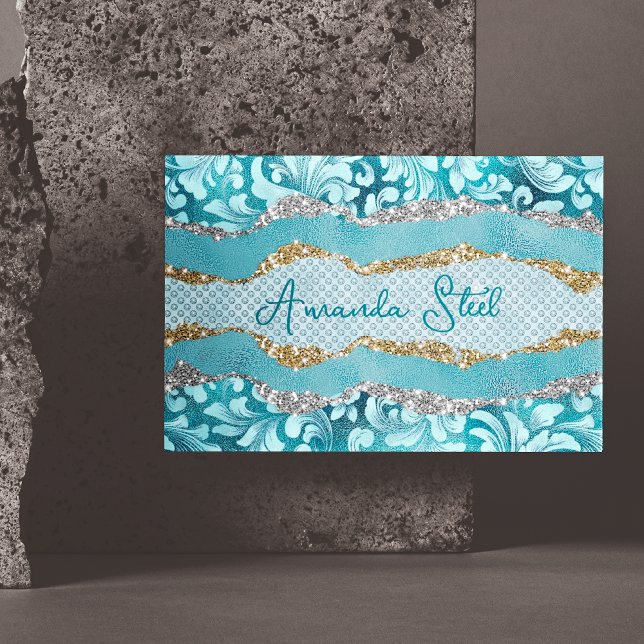 Chic floral glittery gold Turquoise teal monogram  Business Card Magnet (Creator Uploaded)