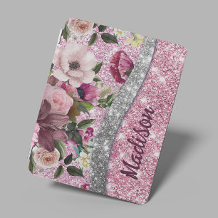 Chic floral glittery Purple pink silver monogram i iPad Mini Cover
