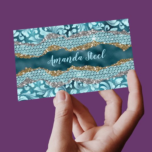 Chic floral glittery Teal Turquoise gold monogram Business Card Magnet