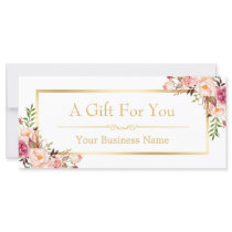 Chic Floral Gold Beauty Salon Gift Certificate Cards